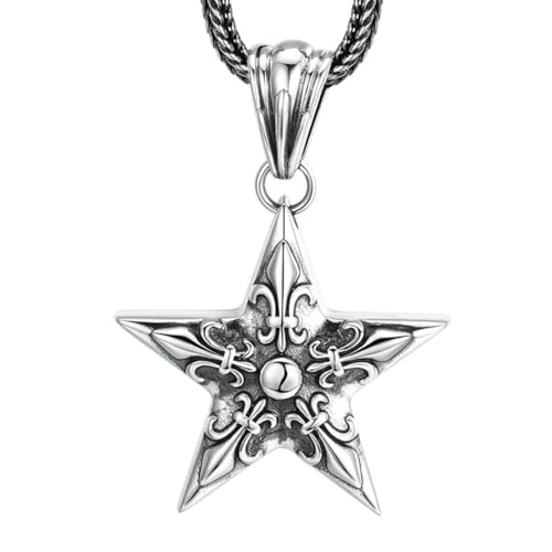 VOYADE S925 Sterling Silber Pentagramm Anhänger, Paar Mode Fünf-Sterne-Anhänger Halskette,Silber,Pendant + Chain 50cm von VOYADE