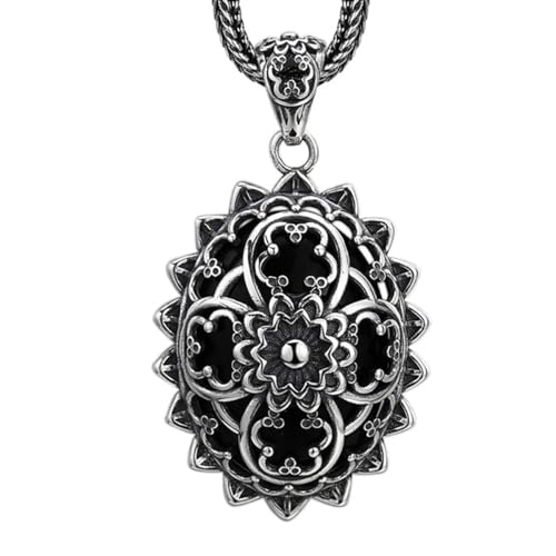 VOYADE S925 Sterling Silber Personalisierte Blume Ovalen Anhänger, Männer Und Frauen Vintage Blume Anhänger Halskette,Silber,Pendant + Chain 50cm von VOYADE