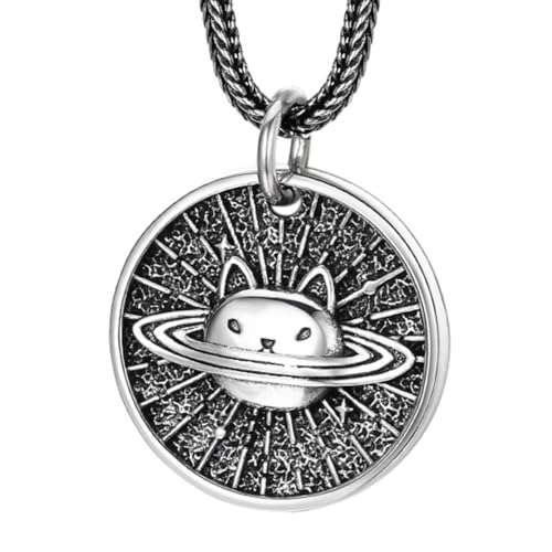 VOYADE S925 Sterling Silber Personalisierte Katze Runde Anhänger, Männer Und Frauen Nische Katze Anhänger Halskette,Silber,Pendant + Chain 50cm von VOYADE