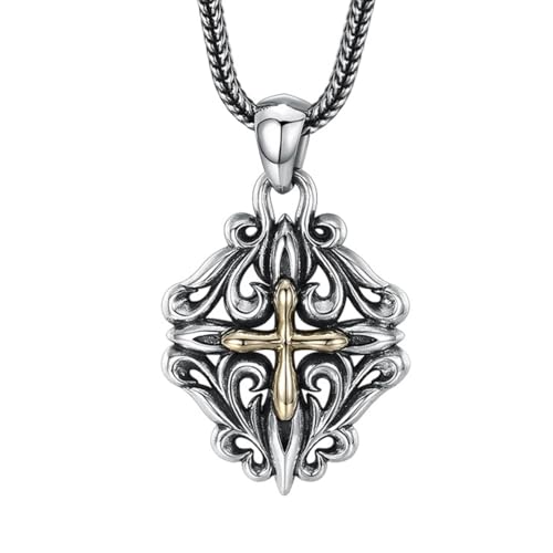 VOYADE S925 Sterling Silber Personalisierte Kruzifix Anhänger, Männer Und Frauen Gothic Kreuz Anhänger Halskette,Silber,Pendant + Chain 50cm von VOYADE