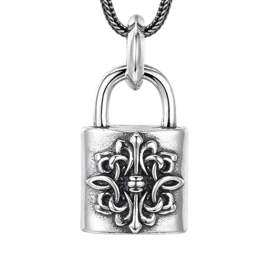 VOYADE S925 Sterling Silber Personalisierte Rebe Blume Schloss Anhänger, Männer Und Frauen Paar Schloss Sterling Silber Anhänger Halskette,Silber,Pendant + Chain 60cm von VOYADE