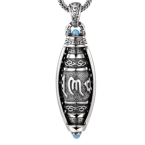 VOYADE S925 Sterling Silber Personalisierte Sechs Zeichen Motto Anhänger, Männer Und Frauen Drehbare Buddhistische Anhänger Halskette,Silber,Pendant + Chain 55cm von VOYADE