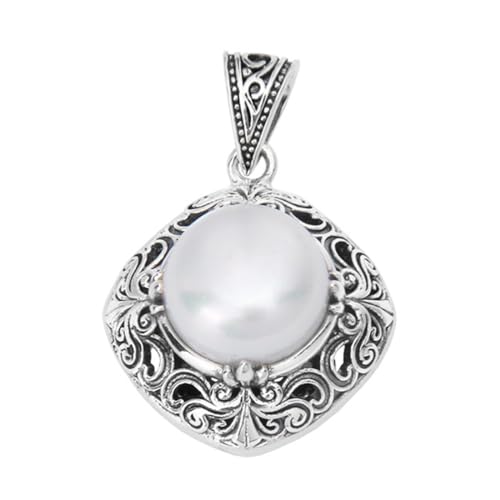 VOYADE S925 Sterling Silber Quadrat Vine Perle Anhänger, Frauen Mode Hip Hop Sterling Silber Anhänger Halskette,Silber,Pendant + Chain 70cm von VOYADE