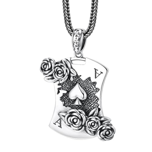 VOYADE S925 Sterling Silber Rose Spielkarte Anhänger, Männer Und Frauen Kreative Spielkarte Anhänger Halskette,Silber,Pendant + Chain 55cm von VOYADE