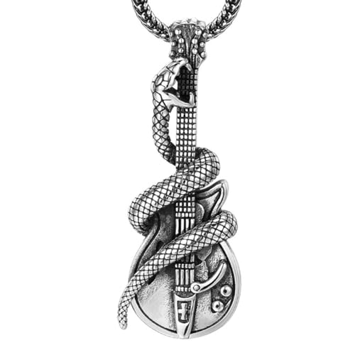 VOYADE S925 Sterling Silber Schlange Gitarre Anhänger, Männer Kreative Gitarre Band Anhänger Halskette,Silber,Single Pendant von VOYADE