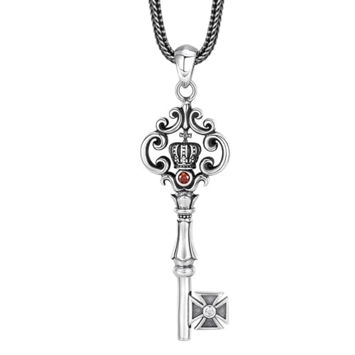 VOYADE S925 Sterling Silber Schlüssel Krone Anhänger, Männer Und Frauen Personalisierte Schlüssel Sterling Silber Anhänger Halskette,Silber,Pendant + Chain 70cm von VOYADE