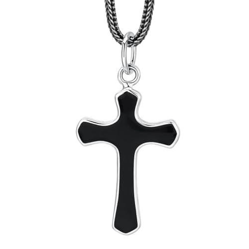 VOYADE S925 Sterling Silber Schwarzes Kreuz Anhänger, Männer Und Frauen Einfache Kreuz Anhänger Halskette,Silber,Pendant + Chain 50cm von VOYADE