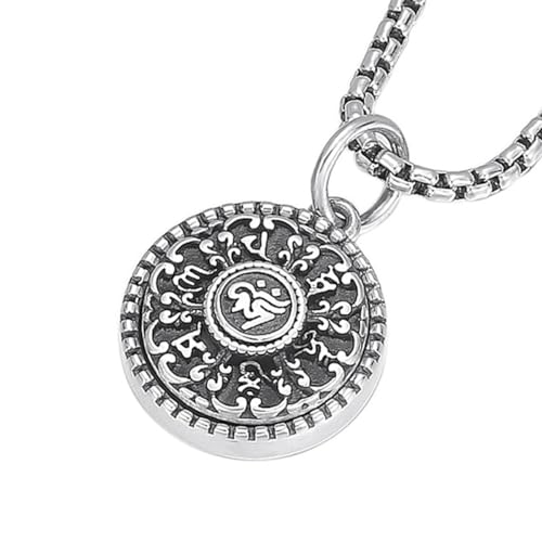 VOYADE S925 Sterling Silber Sechs Zeichen Anhänger, Männer Und Frauen Vintage Kleine Runde Plakette Anhänger Halskette,Silber,Pendant + Chain 55cm von VOYADE