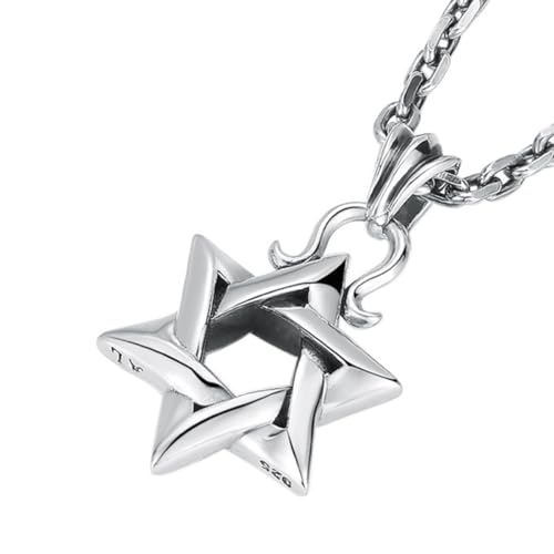 VOYADE S925 Sterling Silber Sechszackigen Stern Anhänger, Männer Und Frauen Einfach Jumper Kette Sterling Silber Anhänger Halskette,Silber,Single Pendant von VOYADE