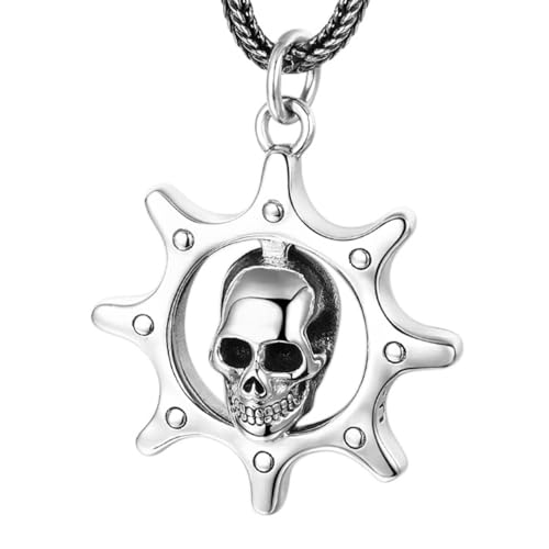 VOYADE S925 Sterling Silber Skull Gear Anhänger, Männer Und Frauen Street Skull Anhänger Halskette,Silber,Pendant + Chain 60cm von VOYADE