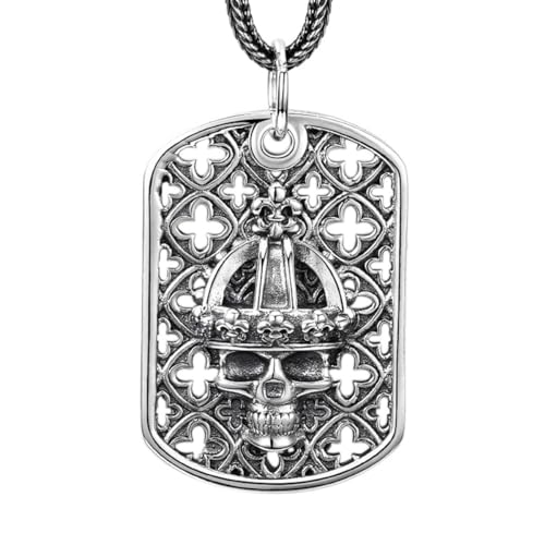 VOYADE S925 Sterling Silber Skull Square Anhänger, Herren Street Skull Anhänger Halskette,Silber,Pendant + Chain 50cm von VOYADE