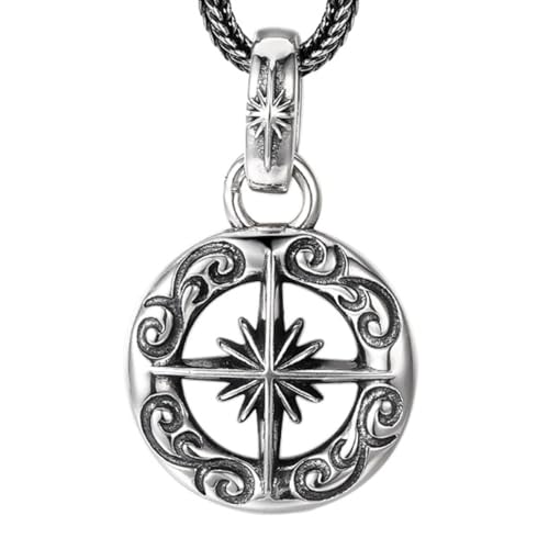 VOYADE S925 Sterling Silber Starburst Gras Muster Anhänger, Männer Und Frauen Paar Einfache Starburst Sterling Silber Anhänger Halskette,Silber,Pendant + Chain 60cm von VOYADE