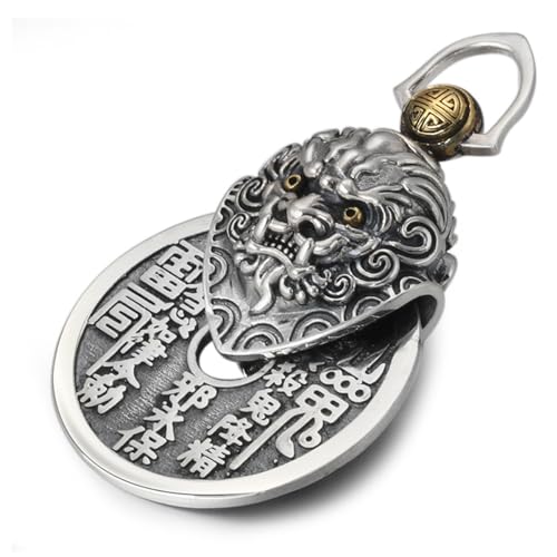 VOYADE S925 Sterling Silber Tapferen Berg Geist Geld Ausgeben Anhänger, Männer Herrschsüchtig Tapferen Drehbaren Anhänger Halskette,Silber,Pendant + Chain 65cm von VOYADE