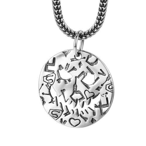 VOYADE S925 Sterling Silber Teufel Smiley Anhänger, Männer Hip Hop Smiley Anhänger Halskette,Silber,Pendant + Chain 65cm von VOYADE