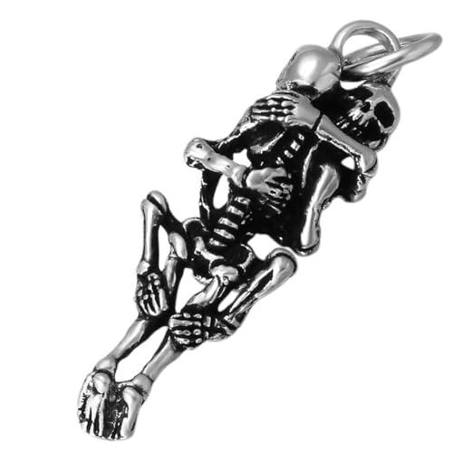 VOYADE S925 Sterling Silber Totenkopf-Anhänger, Männer Und Frauen Paar Umarmen Anhänger Halskette,Silber,Pendant + Chain 55cm von VOYADE