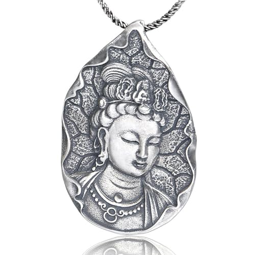 VOYADE S925 Sterling Silber Vintage Bodhisattva Anhänger, Männer Und Frauen Einfache Buddha Anhänger Halskette,Silber,Pendant + Chain 50cm von VOYADE