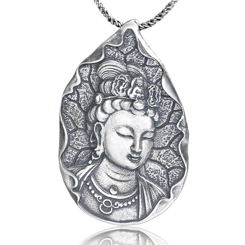 VOYADE S925 Sterling Silber Vintage Bodhisattva Anhänger, Männer Und Frauen Einfache Buddha Anhänger Halskette,Silber,Single Pendant von VOYADE