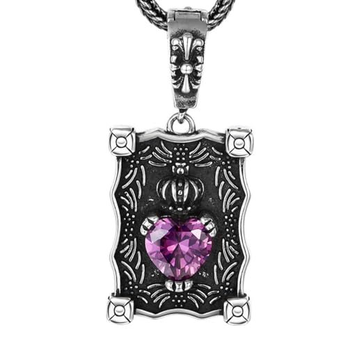 VOYADE S925 Sterling Silber Vintage Krone Anhänger, Männer Und Frauen Spielkarte Pfirsich Herz Anhänger Halskette,Silber,Pendant + Chain 65cm von VOYADE