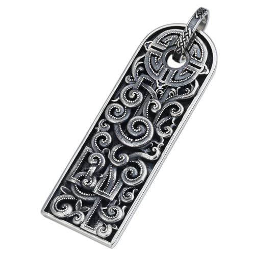 VOYADE S925 Sterling Silber Vintage Langlebigkeit Muster Anhänger, Personalisierte Chinesische Anhänger Halskette Für Männer Und Frauen,Silber,Pendant + Chain 50cm von VOYADE