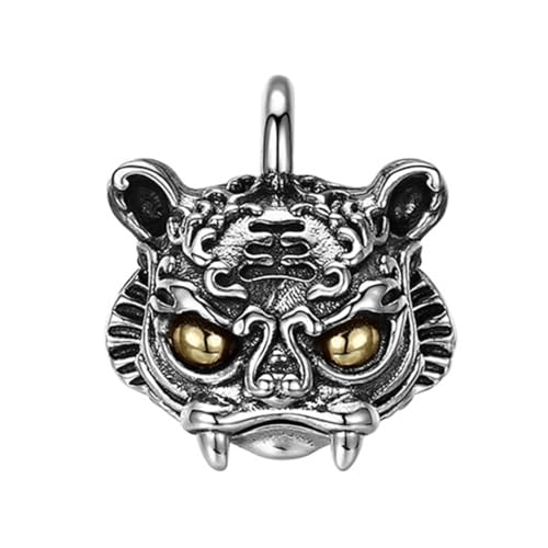 VOYADE S925 Sterling Silber Vintage Tiger Kopf Anhänger, Männer Und Frauen Personalisierte Tiger Kopf Anhänger Halskette,Silber,Pendant + Chain 50cm von VOYADE