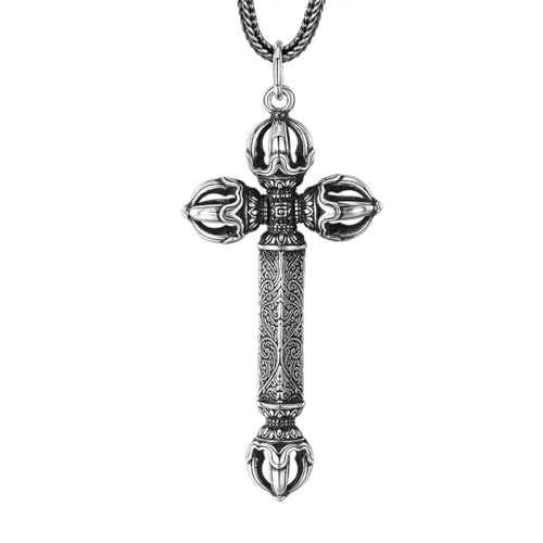 VOYADE S925 Sterling Silber Vintage Vajra Anhänger, Männer Und Frauen Buddhistische Vajra Anhänger Halskette,Silber,Pendant + Chain 60cm von VOYADE