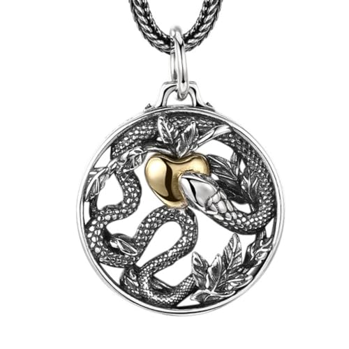 VOYADE S925 Sterling Silber Zodiac Schlange Runde Anhänger, Männer Bully Schlange Anhänger Halskette,Silber,Pendant + Chain 50cm von VOYADE