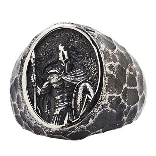 VOYADE Spartan Warrior Ring S925 Retro Römischer Spartan Warrior Siegelring Herren Punk Schwert Schild Ringöffnung Verstellbar,Silber,12 von VOYADE