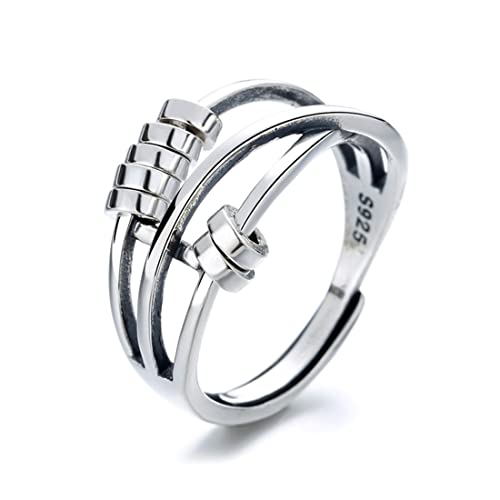 VOYADE Sterling Silber Mode Temperament Damen Drei Ring Geist Ring Drehen, Glück Multi Ring Übertragung Perlen Wünschen Silber Ring von VOYADE