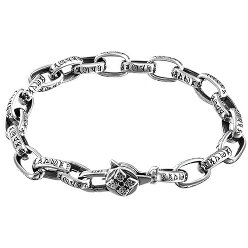 VOYADE Vintage S925 Silber Sechs-Zeichen-Mantra-Armband, Buddhistisches Vajra-Armband Für Männer, Tibetisch-Buddhistisches Gebets-Ornament-Geschenk,Silber,19cm von VOYADE