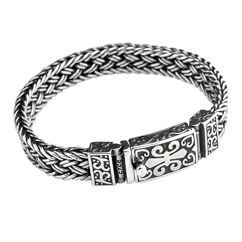 VOYADE Vintage S925 Sterling Silber Breite Doppelschicht Weizenkette Armband, Herren Sterling Silber Kubanische Kette Großzügige Schnalle Armband,Silber,18cm von VOYADE