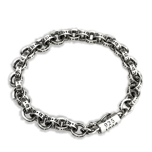 VOYADE Vintage S925 Sterling Silber Ineinandergreifendes Graviertes Buddhistisches Runen-Armband, Tibetisch-Buddhistisches Segen-Armband-Geschenk Für Männer,Silber,19cm von VOYADE