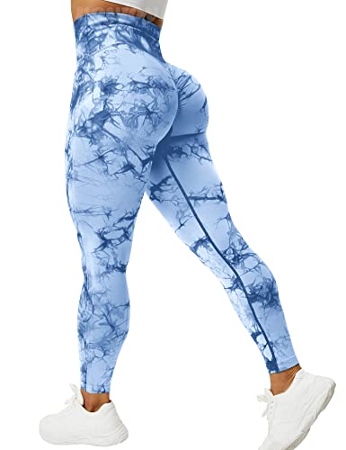 VOYJOY Nahtlose Leggings für Damen, hohe Taille, Yogahose, Scrunch Butt Lifting, elastische Strumpfhosen, #1 Hellblau, M von VOYJOY