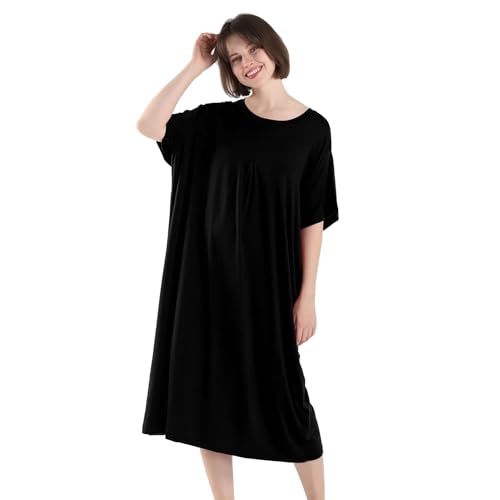 VOYOKIS Damen-Nachthemd aus weicher Baumwolle, lässiges und bequemes Nachtkleid, Damenkleid, locker und bequem, Schwarz , 6X-Large von VOYOKIS