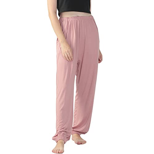 VOYOKIS Pyjamahose für Damen, Baumwolle, bequeme Nachthose, Yogahose, Rosa, 48 von VOYOKIS