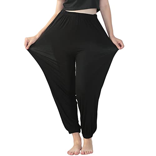 VOYOKIS Pyjamahose für Damen, Baumwolle, bequeme Nachthose, Yogahose, Schwarz , 52 von VOYOKIS