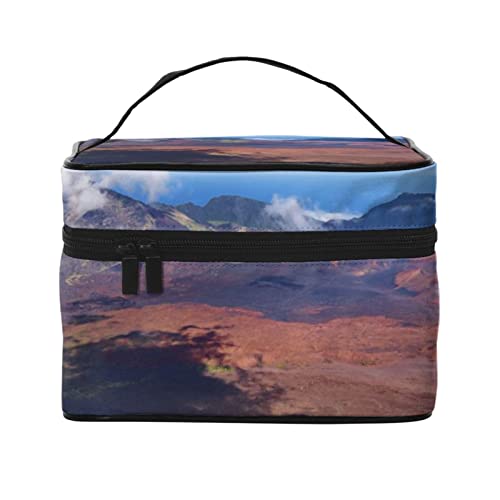 VOZITI Berge Wolken Tragbare Make-up-Tasche Große Reise Kosmetiktasche Beutel Clutch Organizer mit Griff für Mädchen Frauen, Schwarz, Einheitsgröße, Schwarz , Einheitsgröße von VOZITI