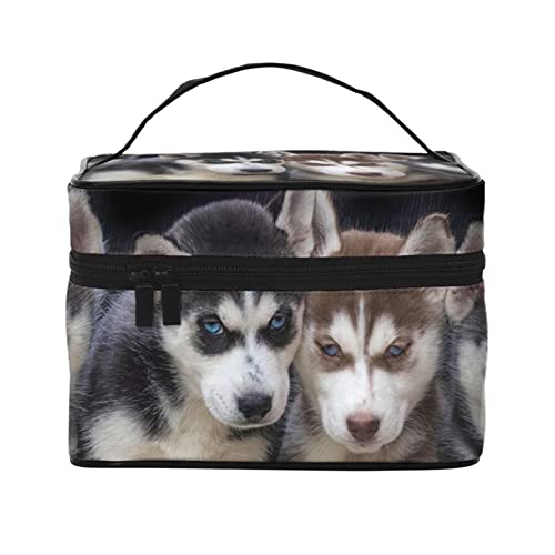 VOZITI Lovely Husky tragbare Make-up-Tasche, große Reise-Kosmetiktasche, Tasche, Clutch, Organizer mit Griff, für Mädchen und Frauen, schwarz, Einheitsgröße, Schwarz , Einheitsgröße von VOZITI