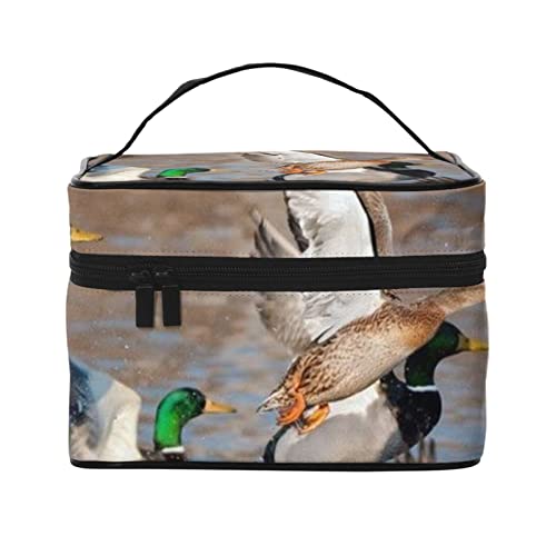 VOZITI Mallard Ducks tragbare Make-up-Tasche, groß, Reise-Kosmetiktasche, mit Griff, für Mädchen und Frauen, Schwarz, Einheitsgröße, Schwarz , Einheitsgröße von VOZITI