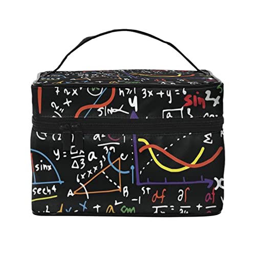 VOZITI Math Formula tragbare Make-up-Tasche, große Reise-Kosmetiktasche, Tasche, Clutch, Organizer mit Griff, für Mädchen und Frauen, schwarz, Einheitsgröße, Schwarz , Einheitsgröße von VOZITI