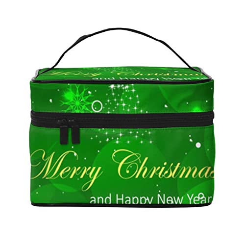 VOZITI Merry Christmas tragbare Make-up-Tasche, große Reise-Kosmetiktasche, Tasche, Clutch, Organizer mit Griff für Mädchen und Frauen, schwarz, Einheitsgröße, Schwarz , Einheitsgröße von VOZITI