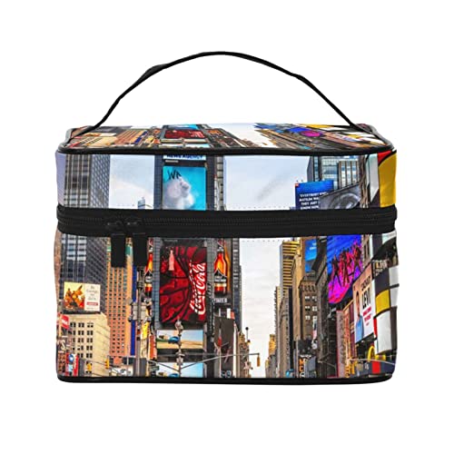 VOZITI New York Times Square tragbare Make-up-Tasche, große Reise-Kosmetiktasche, Tasche, Clutch, Organizer mit Griff für Mädchen und Frauen, Schwarz, Einheitsgröße, Schwarz , Einheitsgröße von VOZITI