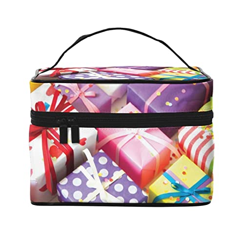 VOZITI Pretty Present Tragbare Make-up-Tasche, groß, Reise-Kosmetiktasche, Clutch-Organizer mit Griff, für Mädchen und Frauen, Schwarz, Einheitsgröße, Schwarz , Einheitsgröße von VOZITI