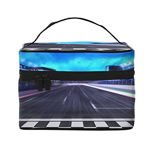 VOZITI Race Track tragbare Make-up-Tasche, große Reise-Kosmetiktasche, Tasche, Clutch, Organizer mit Griff für Mädchen und Frauen, schwarz, Einheitsgröße, Schwarz , Einheitsgröße von VOZITI