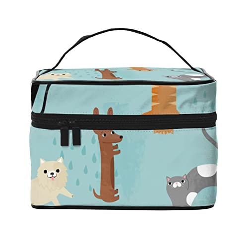 VOZITI Regen Katze und Hund tragbare Make-up-Tasche große Reise Kosmetiktasche Beutel Clutch Organizer mit Griff für Mädchen Frauen, schwarz, Einheitsgröße, Schwarz , Einheitsgröße von VOZITI