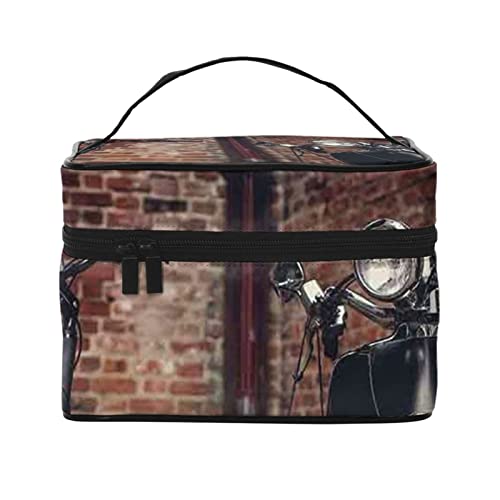 VOZITI Retro Fahrrad und Motorrad Roller Tragbare Make-up Tasche Große Reise Kosmetiktasche Beutel Clutch Organizer Mit Griff für Mädchen Frauen, Schwarz, Einheitsgröße, Schwarz , Einheitsgröße von VOZITI