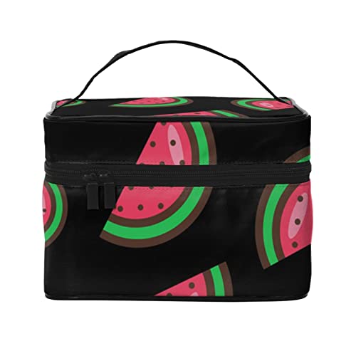 VOZITI Rote Wassermelone Tragbare Make-up-Tasche Große Reise Kosmetiktasche Beutel Clutch Organizer Mit Griff für Mädchen Frauen, Schwarz, Einheitsgröße, Schwarz , Einheitsgröße von VOZITI