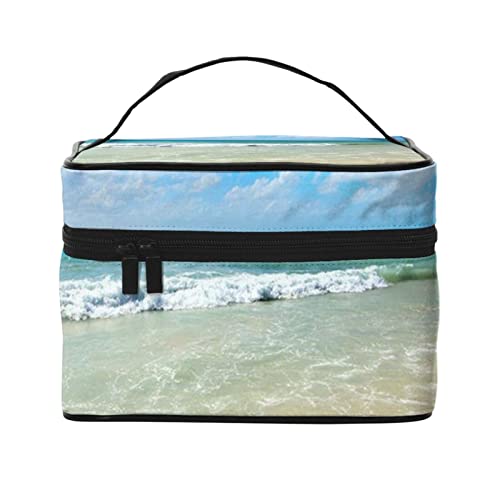 VOZITI Sandy Beach tragbare Make-up-Tasche, große Reise-Kosmetiktasche, Tasche, Clutch, Organizer mit Griff für Mädchen und Frauen, schwarz, Einheitsgröße, Schwarz , Einheitsgröße von VOZITI