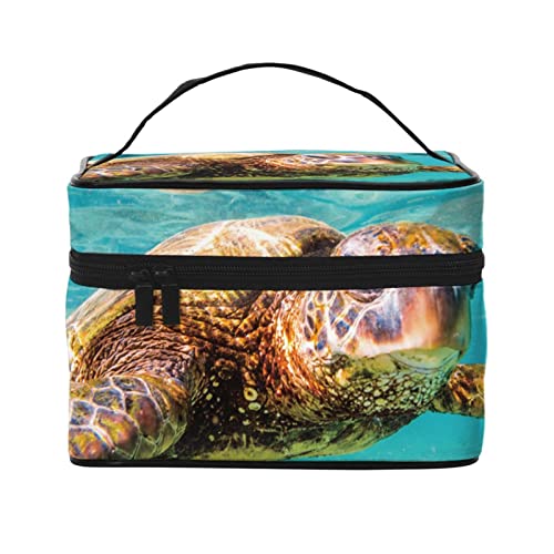 VOZITI Sea Turtle tragbare Make-up-Tasche, große Reise-Kosmetiktasche, Tasche, Clutch, Organizer mit Griff, für Mädchen und Frauen, Schwarz, Einheitsgröße, Schwarz , Einheitsgröße von VOZITI