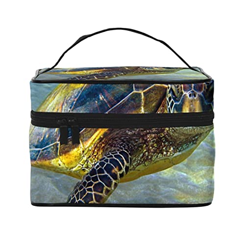 VOZITI Sea Turtle tragbare Make-up-Tasche, große Reise-Kosmetiktasche, Tasche, Clutch, Organizer mit Griff, für Mädchen und Frauen, Schwarz, Einheitsgröße, Schwarz , Einheitsgröße von VOZITI