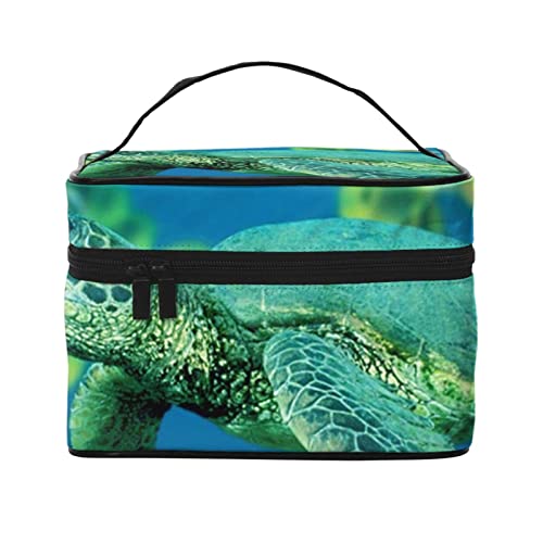 VOZITI Sea Turtle tragbare Make-up-Tasche, große Reise-Kosmetiktasche, Tasche, Clutch, Organizer mit Griff, für Mädchen und Frauen, Schwarz, Einheitsgröße, Schwarz , Einheitsgröße von VOZITI